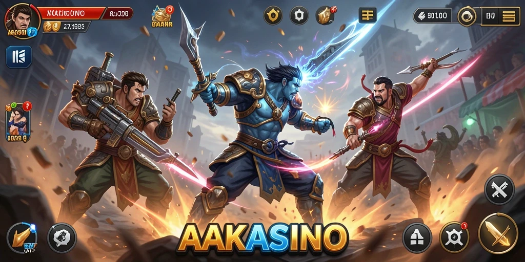 Tangkapan layar AAKASINO menampilkan karakter bertarung dalam arena yang menegangkan.