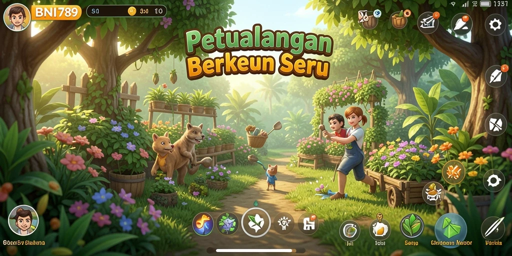 Tampilan gameplay BNI789 menampilkan pertanian yang indah dan berwarna-warni.