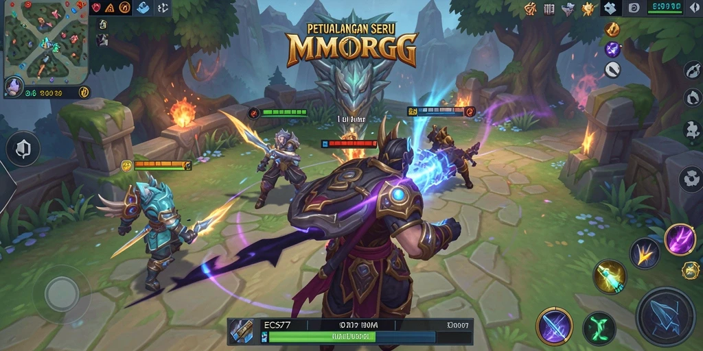 Screenshot utama EOS77 menampilkan gameplay seru dalam petualangan MMORPG.