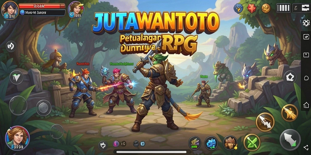 Tangkapan layar utama JUTAWANTOTO menampilkan pertarungan seru dalam dunia RPG.