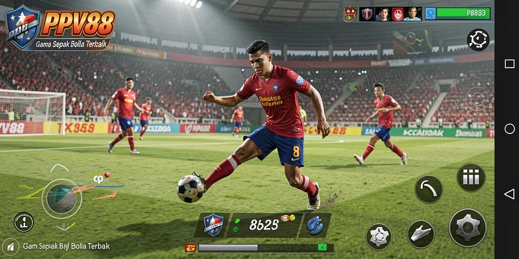 Screenshot PPV88 yang menampilkan aksi sepak bola yang mendebarkan di lapangan.