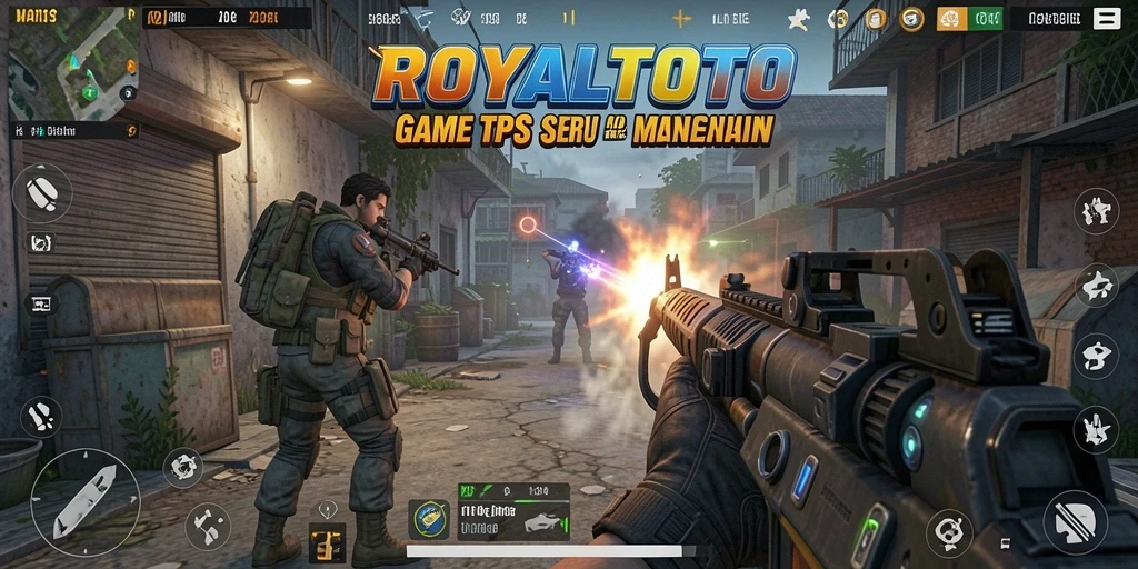 Screenshot utama ROYALTOTO menampilkan aksi pertempuran seru dalam TPS.