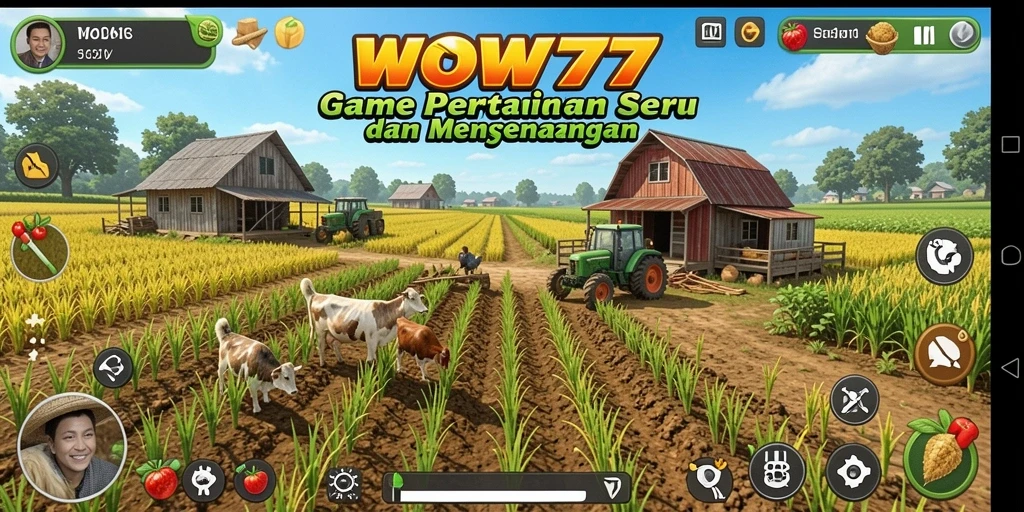 Gameplay seru di WOW77 dengan bertani dan memanen tanaman.